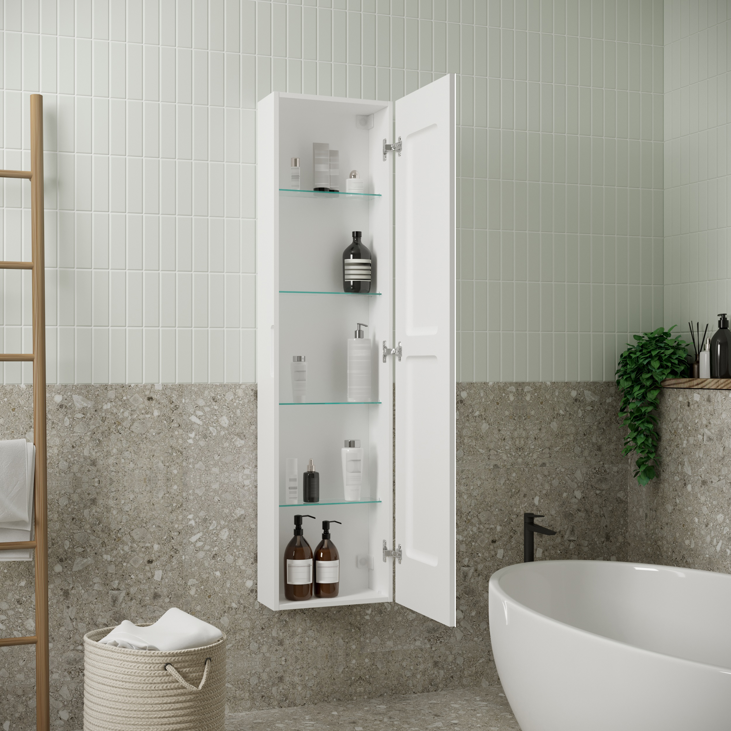 Шкаф-пенал с зеркалом STWORKI Кронборг МВК104 40, с подсветкой, белый - 2