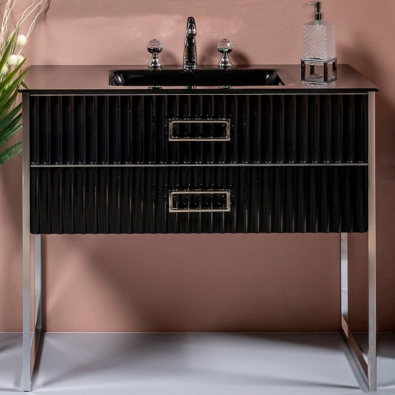 Тумба под раковину моноблок Boheme Armadi Art Monaco 100 черный глянец - хром 866-100-BCR - 0