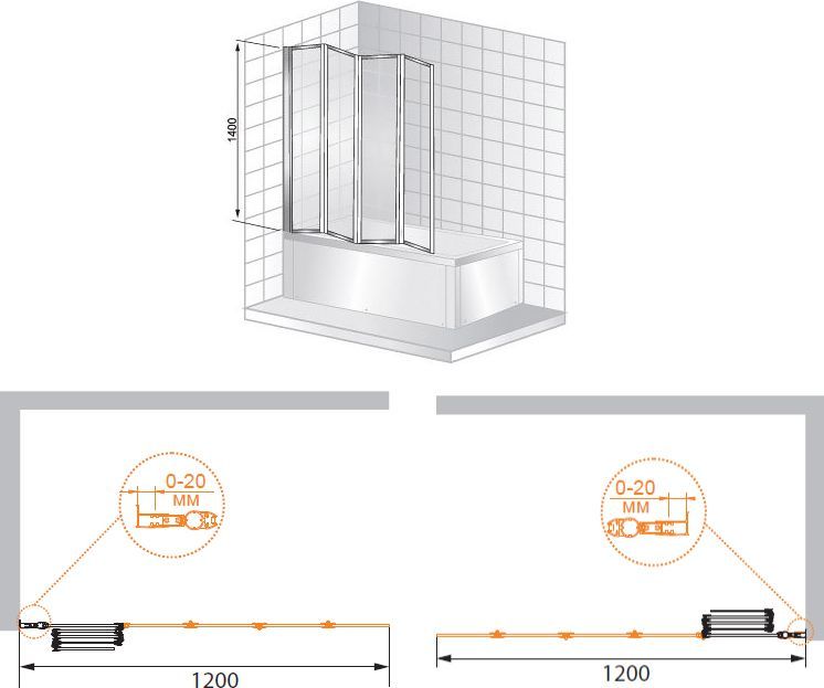 Шторка на ванну Cezares Pratico V5 120/140 C Cr PRATICO-V-5-120/140-C-Cr - 4