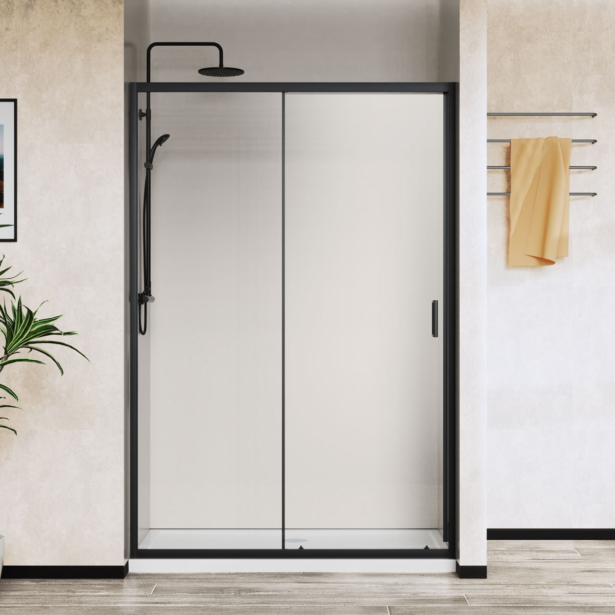 Душевая дверь в нишу Vincea City 110х195 профиль черный стекло прозрачное  VDS-5CT110CLB - 0