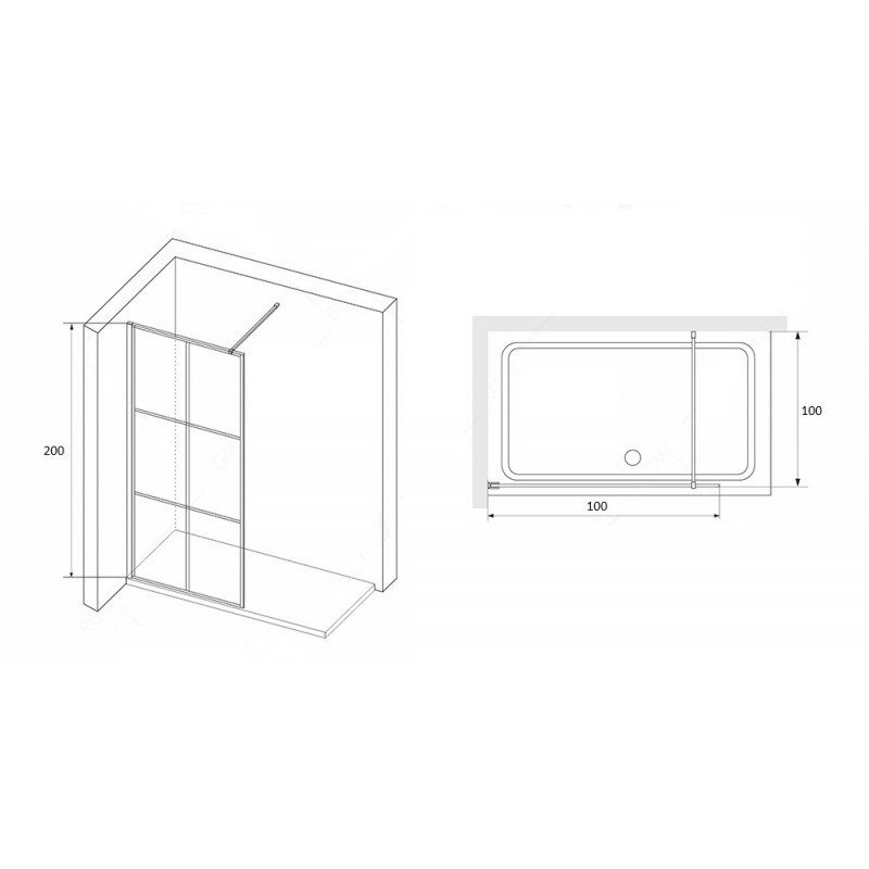 Душевая перегородка RGW Walk In WA-011B 100х200 профиль черный стекло прозрачное с рисунком 35101100-84 - 2