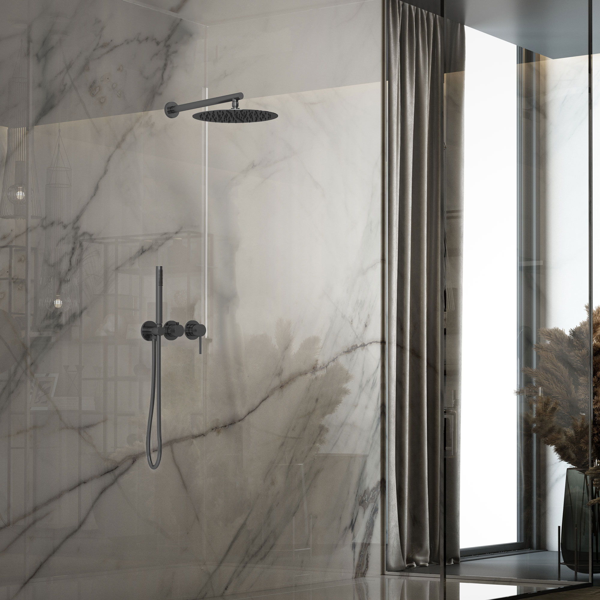 Душевой комплект Vincea Groove с термостатом сталь VSFW-4G01GM - 2