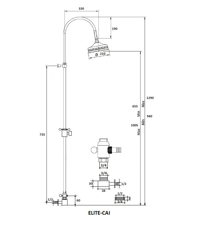 Душевая стойка Cezares Elite  ELITE-CAI-02-Bi - 1