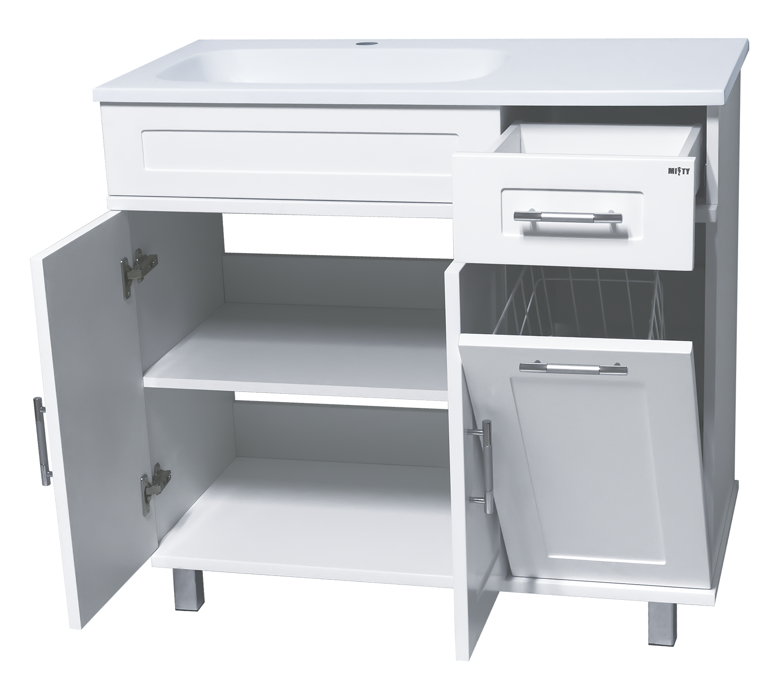 Тумба с раковиной Misty Купер 90 L с бельевой корзиной белый - 1