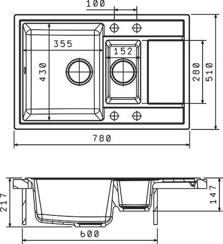 Мойка кухонная Florentina Липси 780К антрацит 20.250.D0780.302 - 2