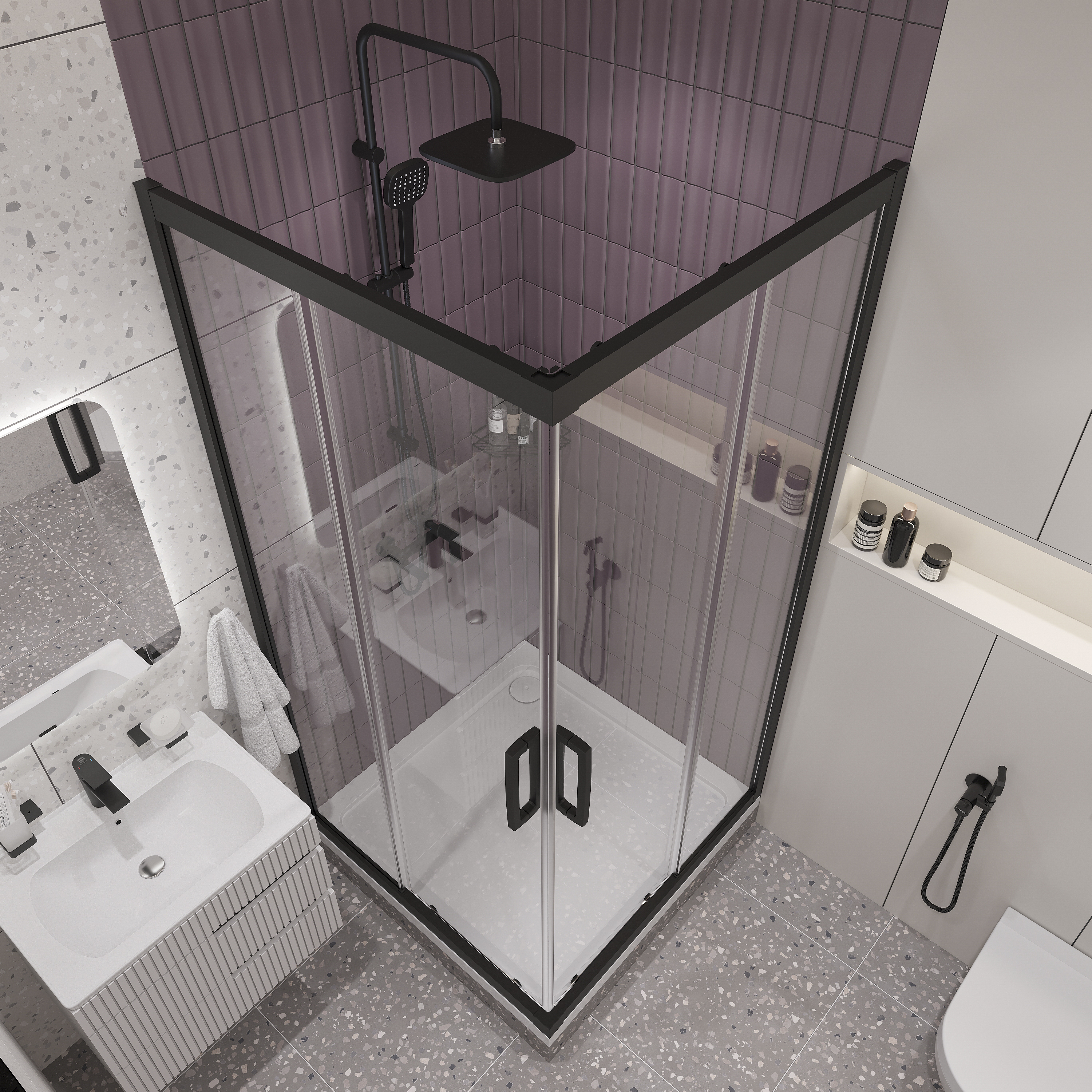Душевой уголок STWORKI Дублин 100x100 см профиль черный матовый 3GW070TTKK000 - 2
