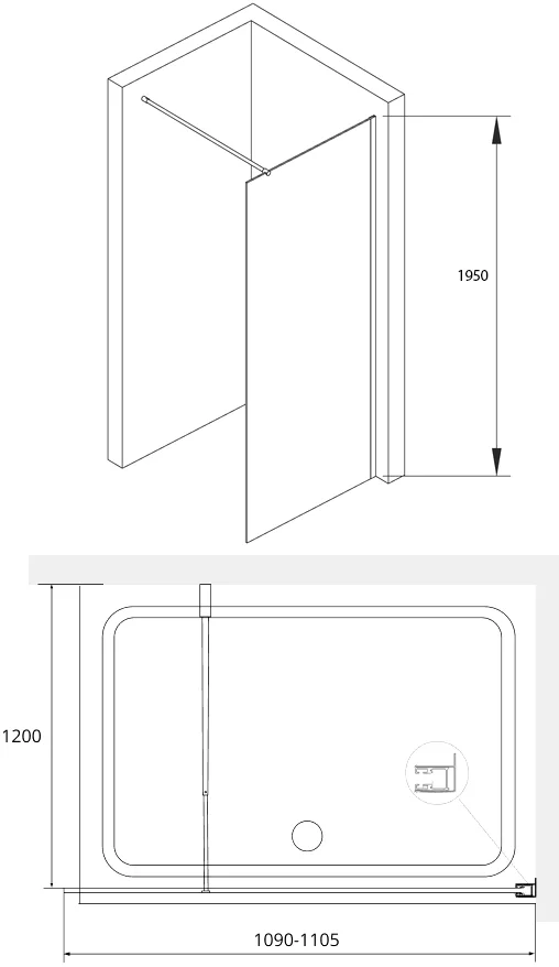 Душевая перегородка RGW Walk In WA-002 110х195 профиль хром стекло прозрачное 35100211-11 - 2