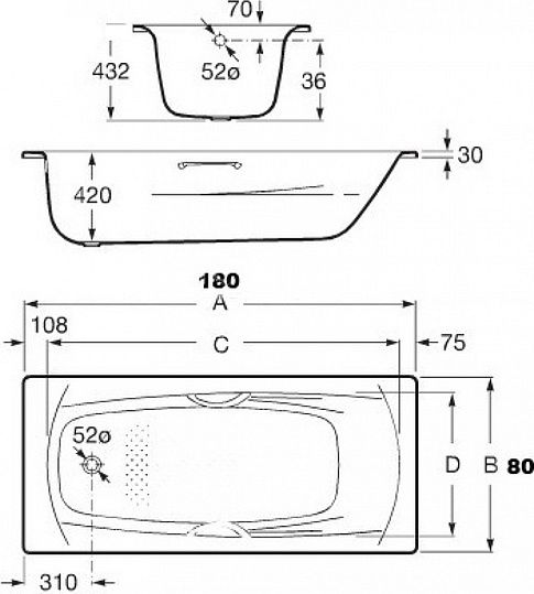 Стальная ванна Roca Swing 180x80 2200E0000 - 1