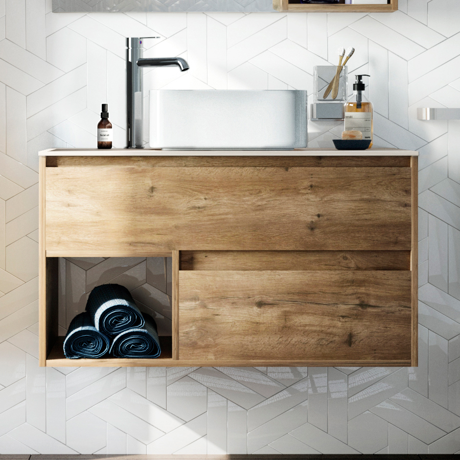 Тумба с раковиной STWORKI Карлстад 90 дуб рустикальный, роверелла, с отверстием для смесителя в столешнице 427826 - 0