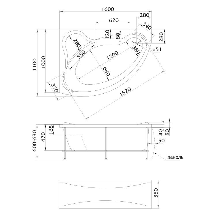 Акриловая ванна 1MarKa Catania R 160x110 4604613000875 - 1