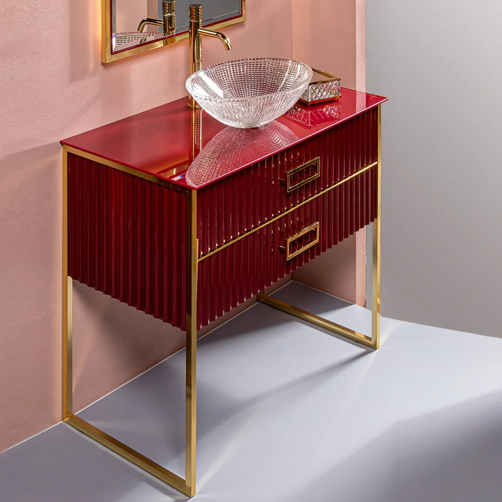 Тумба под раковину чашу Boheme Armadi Art Monaco 100 бордо глянец - золото 867-100-RG - 0