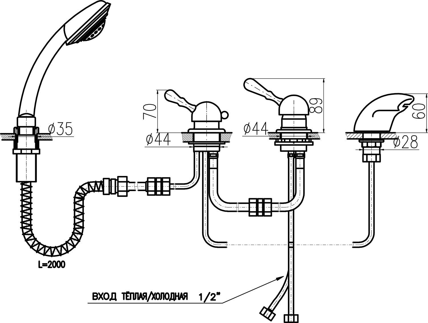 Смеситель Rav Slezak Labe Mosaz L070.5PSM на борт ванны - 1