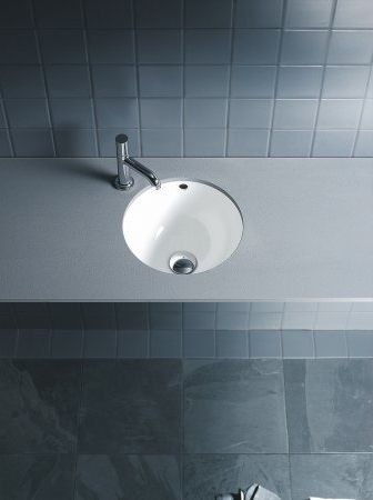 Duravit Architec Раковина встр., для встраивания снизу, с перел., без площадки под смес., глазуровка снизу,включая крепление под столешницу, Ø 400мм, 0468400000 - 1
