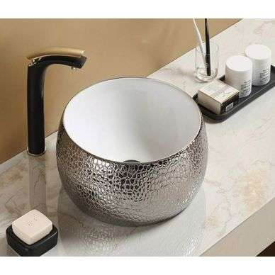 Раковина накладная CeramaLux NC 40 см белый/серебро  C1062 - 1