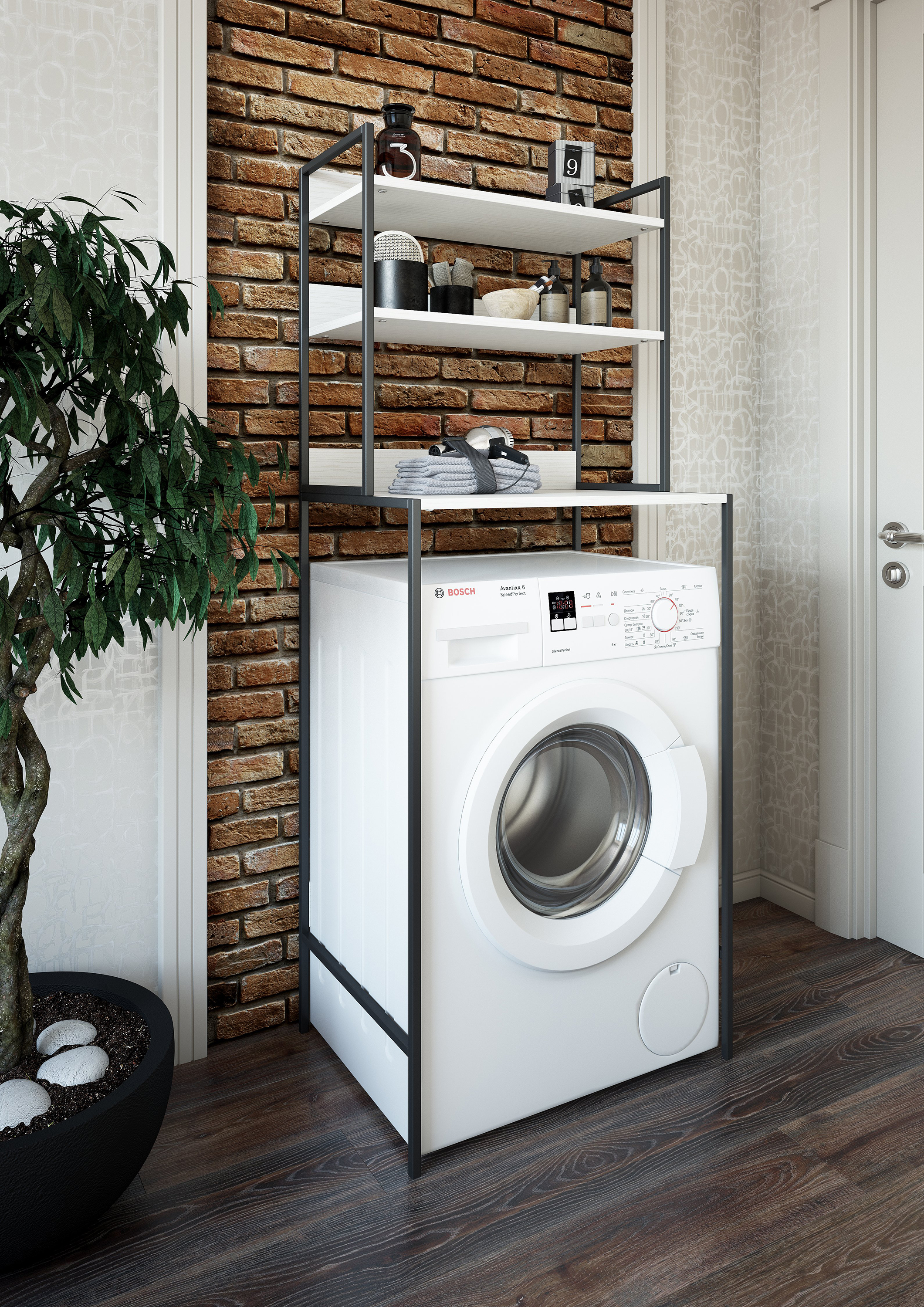 Шкаф Sanflor 82613188 черный муар, для стиральной машины - 1