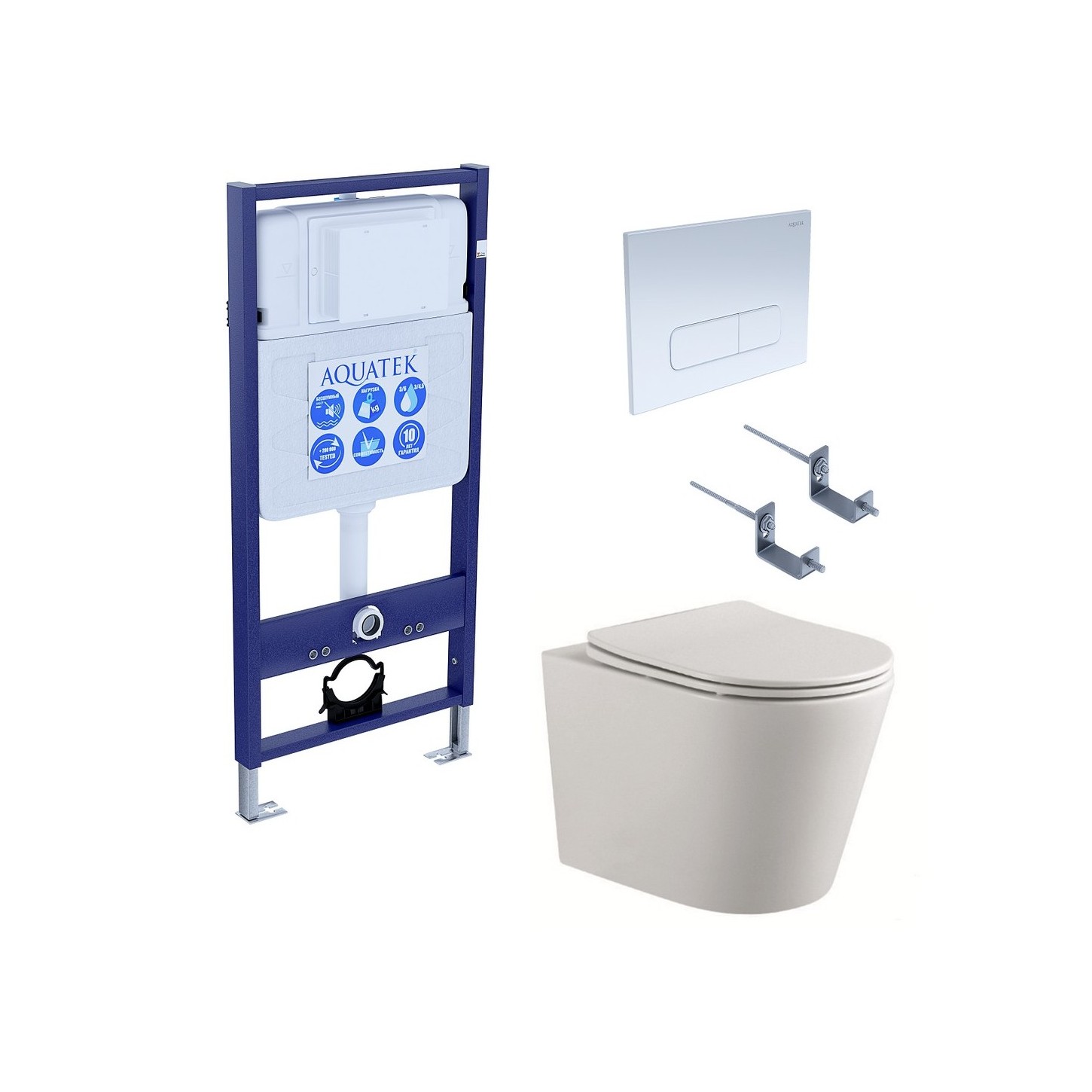 Унитаз с инсталляцией SET AQUATEK ВЕГА cmp-013 (инсталляция, подвесной унитаз, сиденье, клавиша, крепеж) - 0