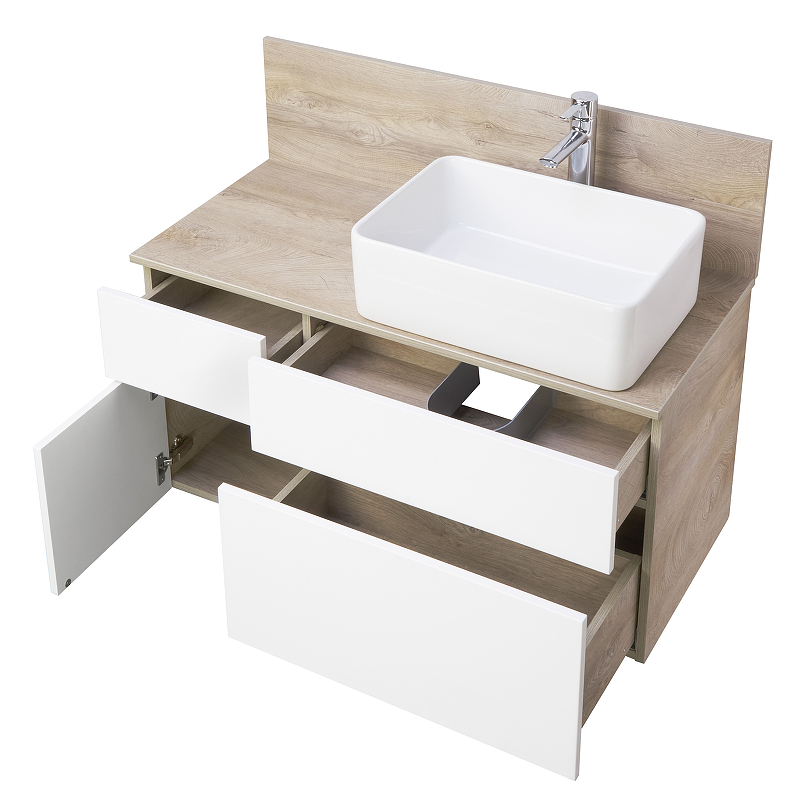 Тумба с раковиной Mila 50 и столешницей Aquaton Мишель 100 белый-светлое дерево 1A2441K3MIDU0 - 2