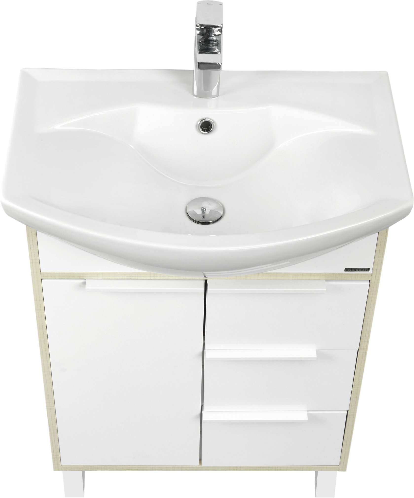 Тумба с раковиной Aquaton Рико 65 белый-светлое дерево 1A2133K1RIB90 - 1