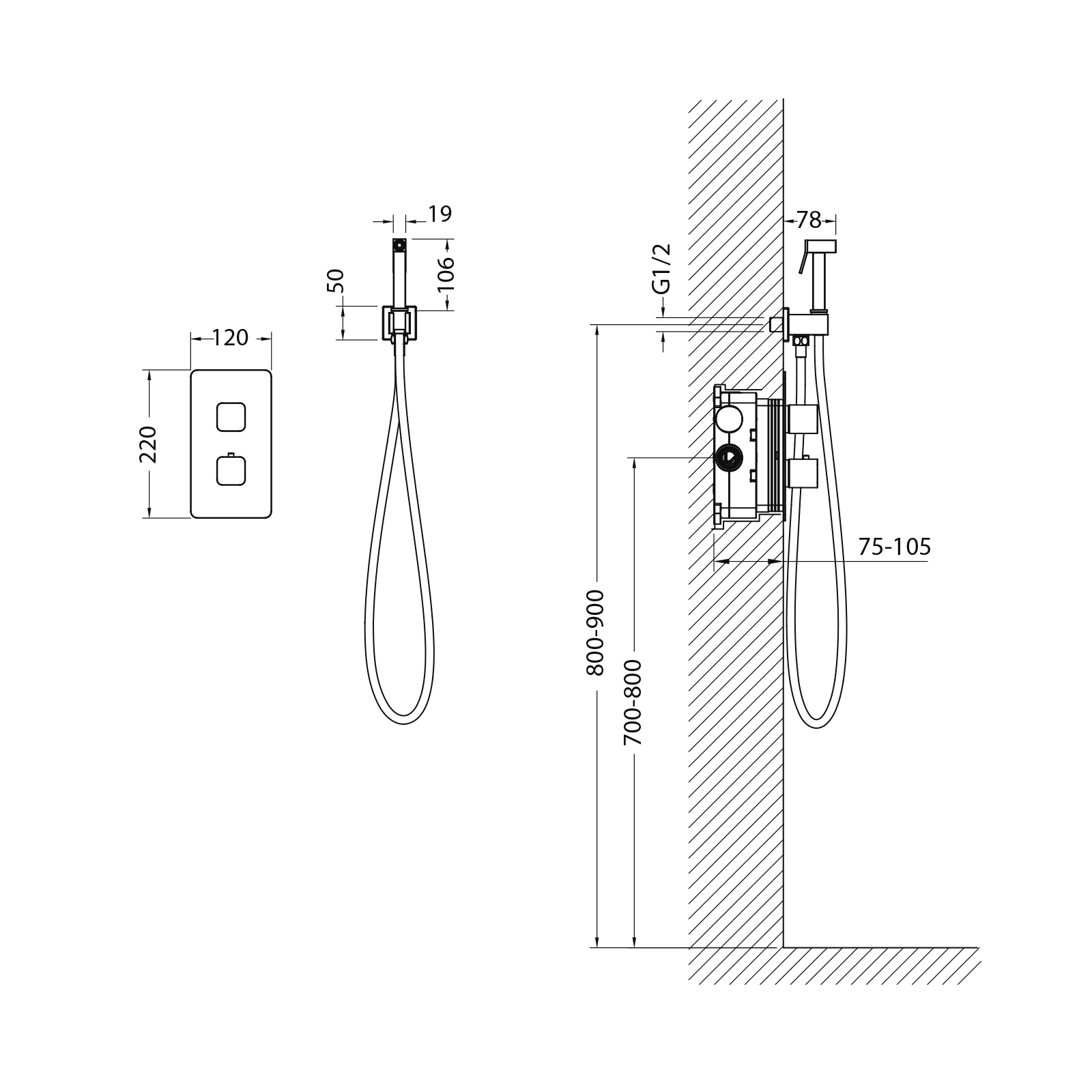 Смеситель встроенный с гигиеническим душем с термостатом Timo Petruma 5089/00SM хром - 1