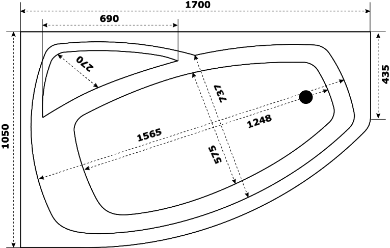 Акриловая ванна STWORKI Монтре 170x105 L, с каркасом Mn1700L - 4