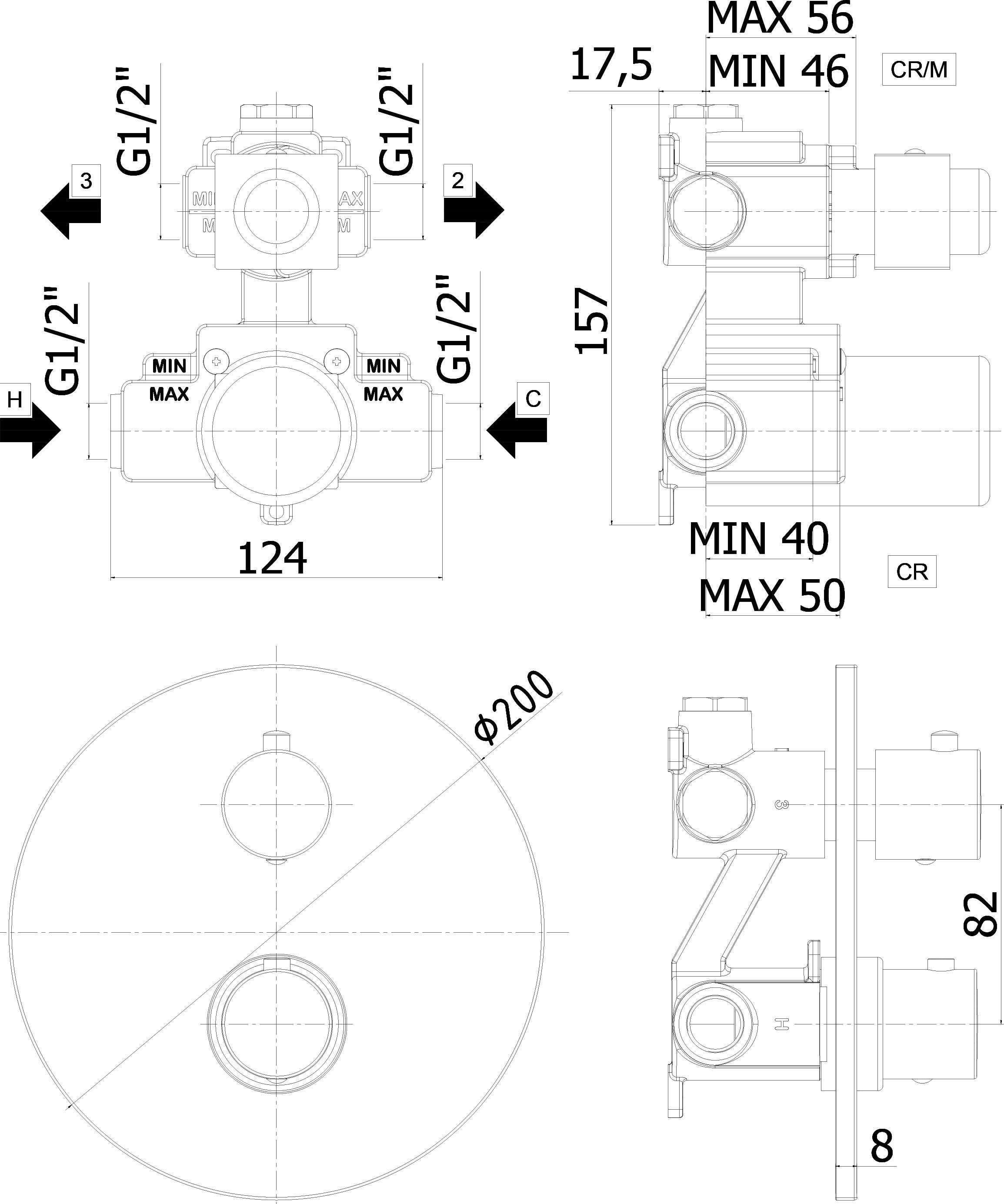 Термостат Paffoni Light LIQ018NO С ВНУТРЕННЕЙ ЧАСТЬЮ, для ванны с душем - 1