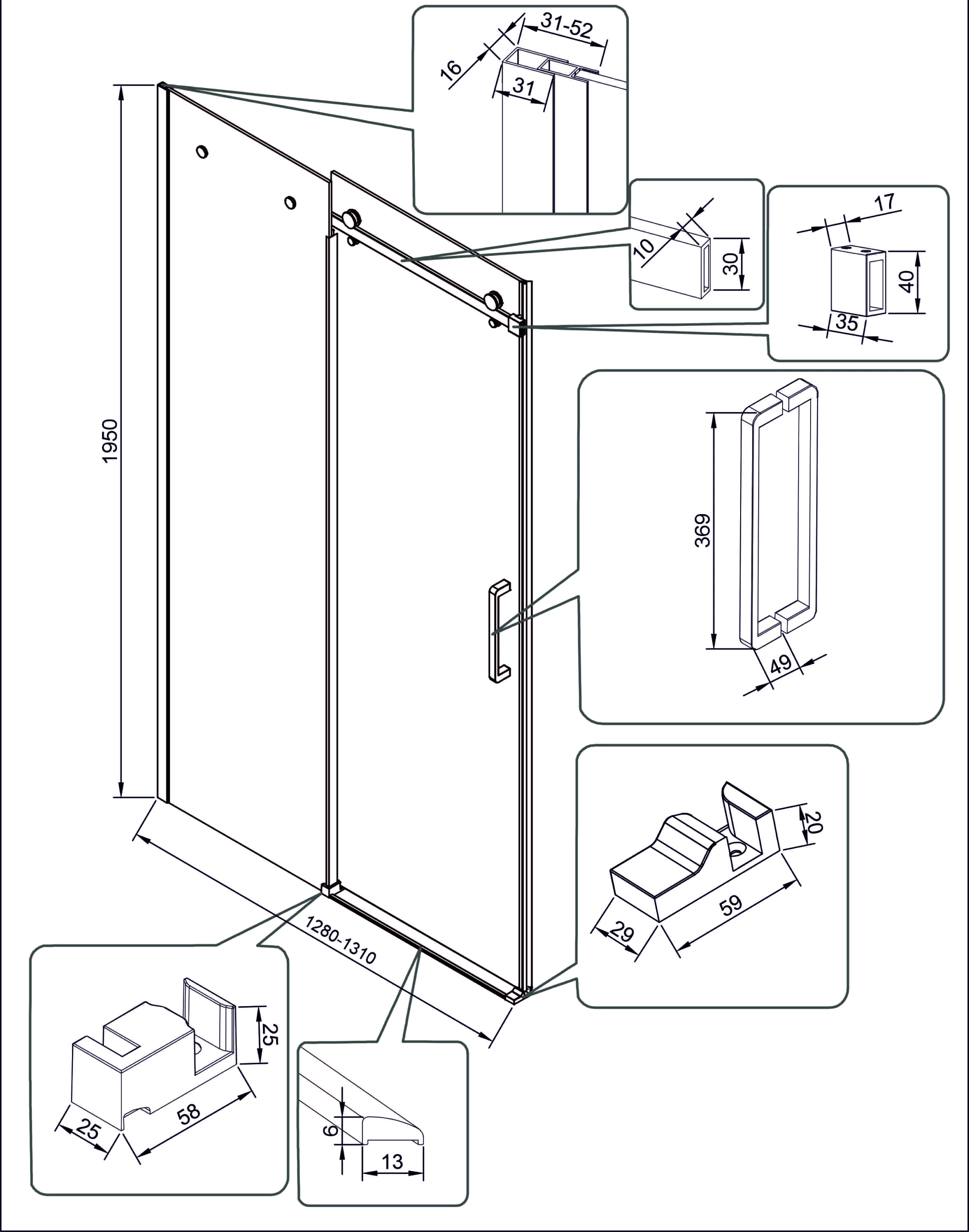 Душевая дверь Veconi Vianno 130, черный  VN74B-130-01-C4 - 1