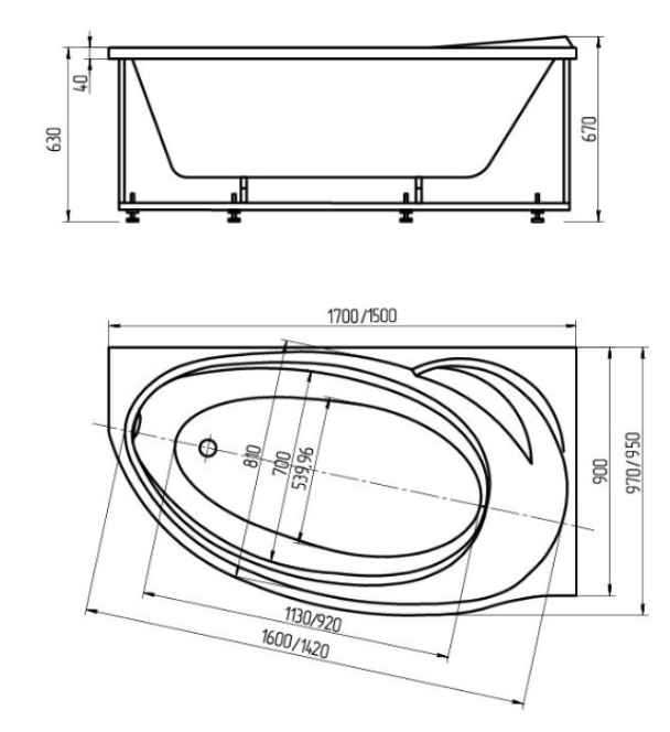 Акриловая ванна Aquatek Бетта 170x95 BET170-0000009 правая с гидромассажем - 1