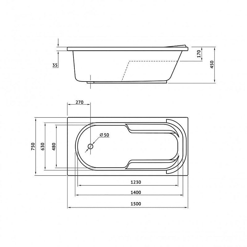 Акриловая ванна Berges Lumbo 150х75 белая 050001 - 2