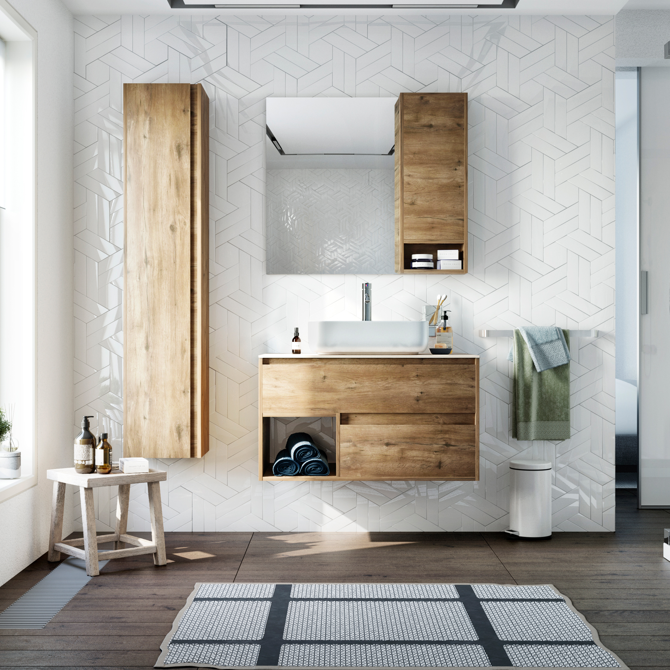 Тумба с раковиной STWORKI Карлстад 90 дуб рустикальный, роверелла 427831 - 1