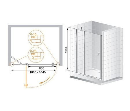 Душевая дверь Cezares Verona 100 хром стекло рифленое VERONA-W-B-12-100-P-Cr-L - 2