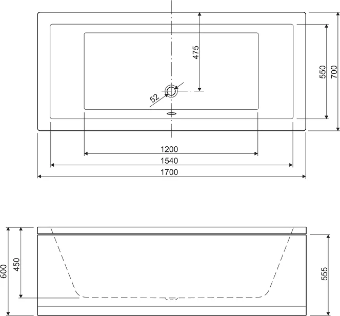 Акриловая ванна Cezares Plane 170х70  PLANE-170-70-45-W37 - 3