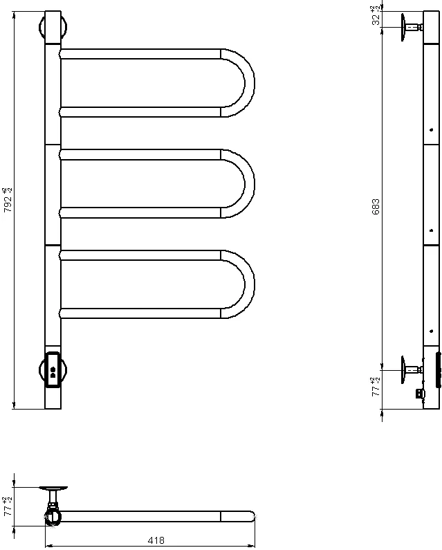 Полотенцесушитель электрический Vincea 44х80 хром VTD-1R2CE - 3