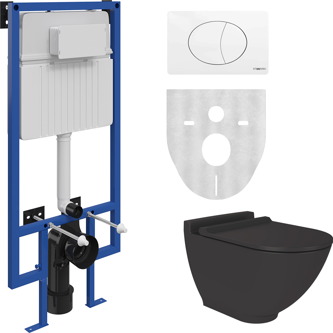 Комплект Унитаз подвесной STWORKI Rotenburg SWH52 безободковый + Система инсталляции для унитазов STWORKI 510162 + кнопка смыва 555246 - 0