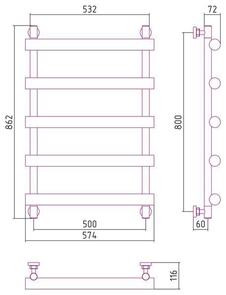 Полотенцесушитель водяной ДР АТЛАНТ 800х500 (Без покрытия) 00-0226-8050 - 2