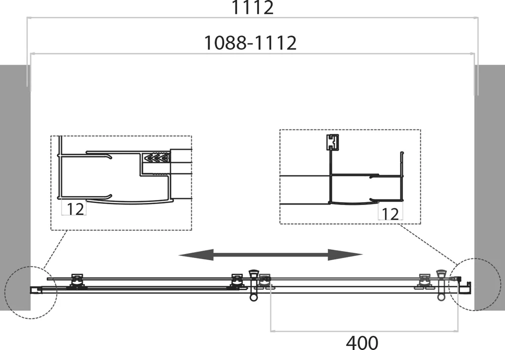Душевая дверь в нишу BelBagno Uno 110х195 профиль хром стекло рифленое UNO-195-BF-1-110-CH-CR - 4