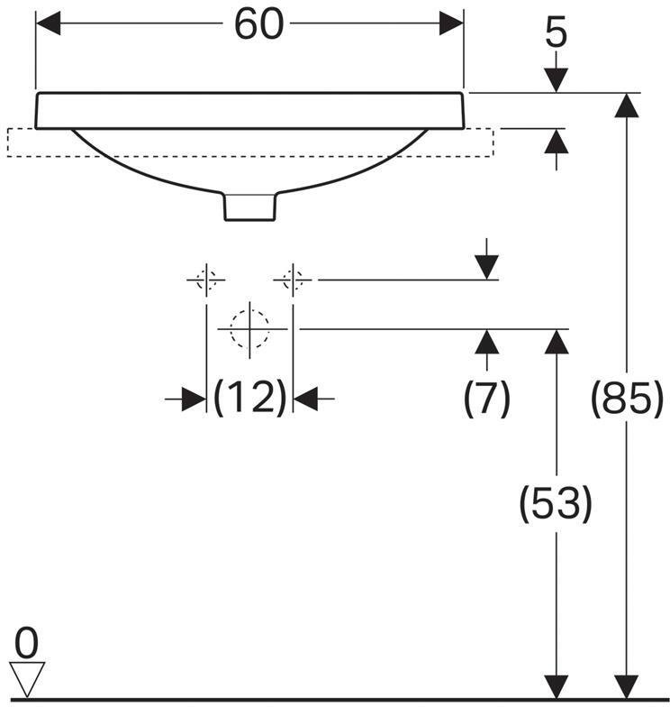 500.726.01.2 Geberit VariForm Раковина встраиваемая в столешницу овальной формы, 60х48 см, с отв. под смеситель, без отв. перелива - 3