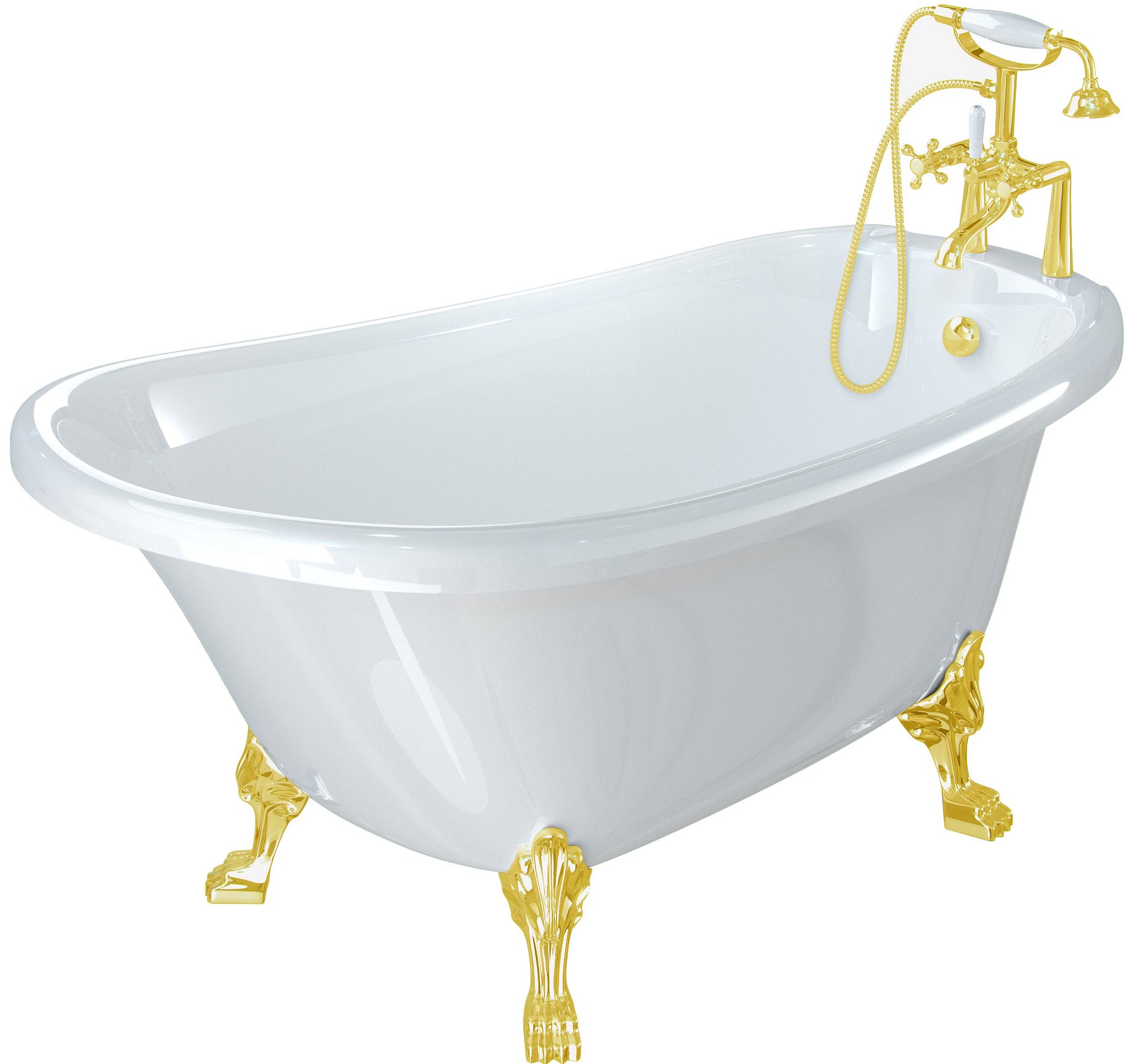 Ванна из искусственного камня Фэма Салерно 2 белая, ножки золото САЛЕРНО2-GOLD - 0