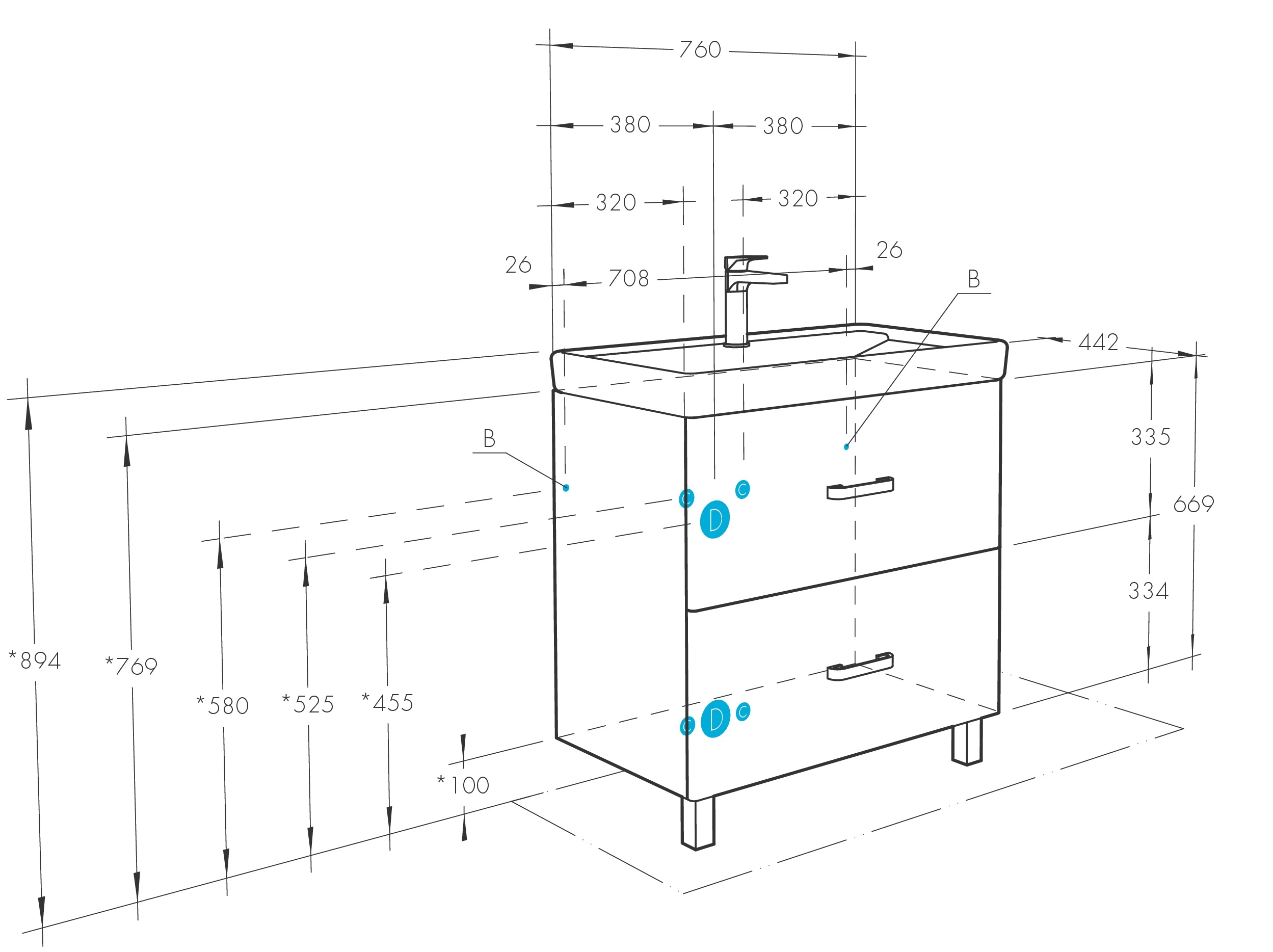 Комплект мебели напольный Aquaton Америна 80 белый - 13