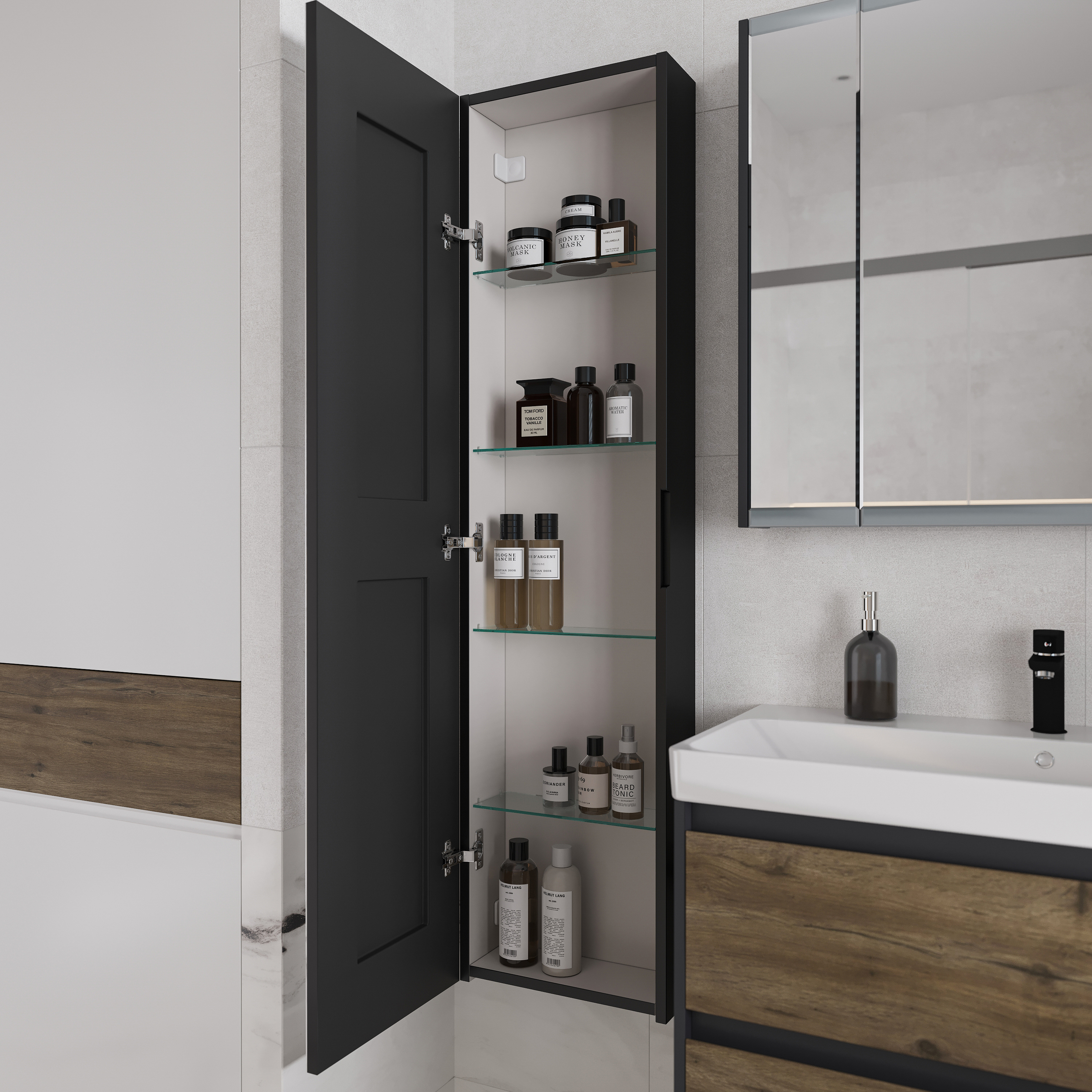 Шкаф-пенал с зеркалом STWORKI Кронборг МВК077 40, с подсветкой, черный - 9