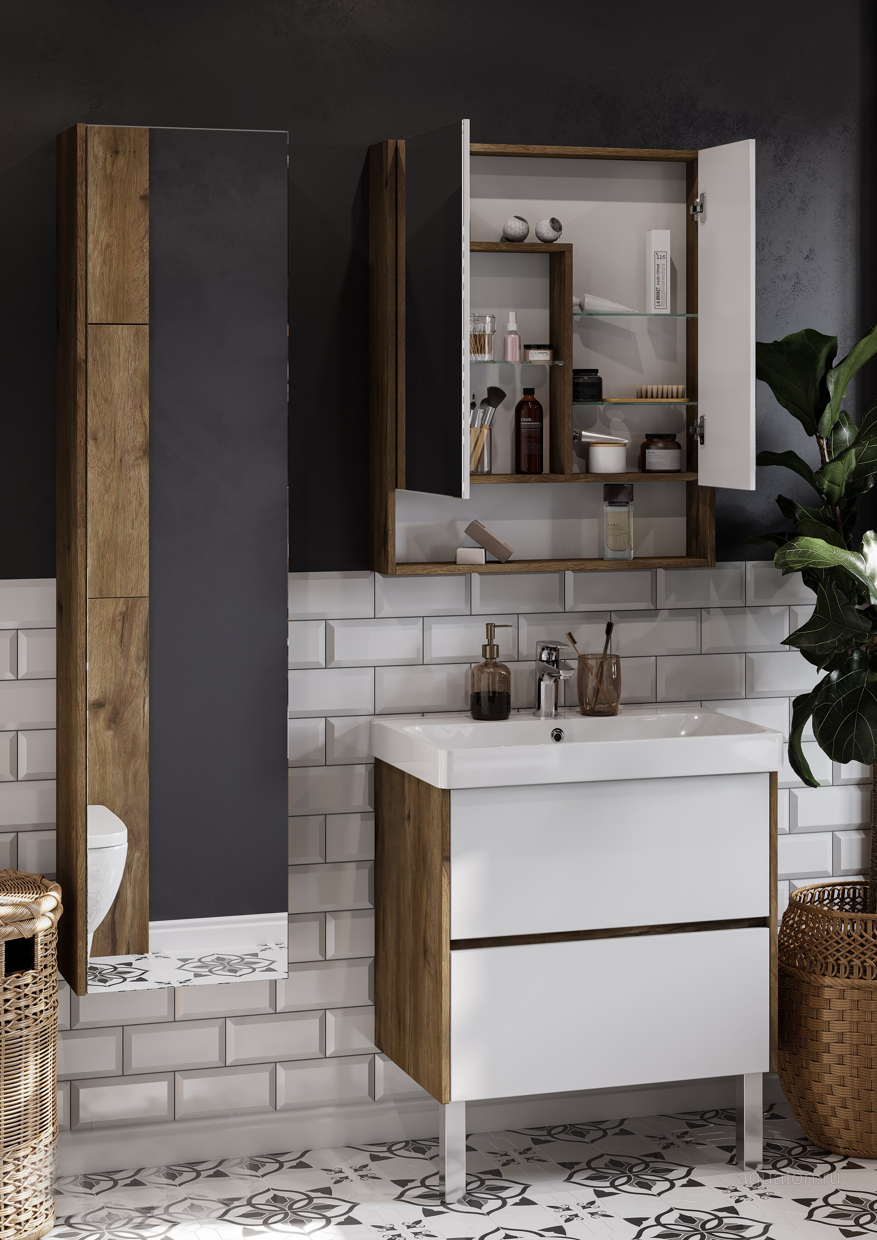 Зеркало-шкаф Aquaton Сканди 70 белый - светлое дерево 1A252202SDZ90 - 5