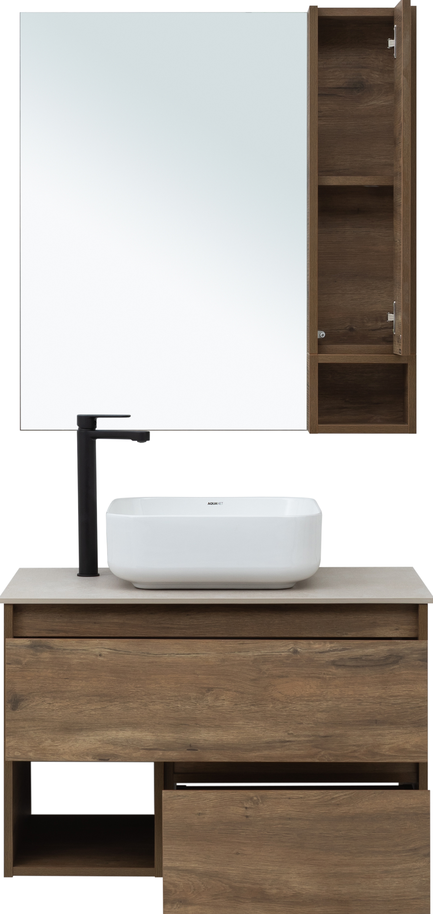 Мебель для ванной STWORKI Карлстад 75 дуб рустикальный, простоун беж, с отверстием для смесителя в столешнице 425264 - 8