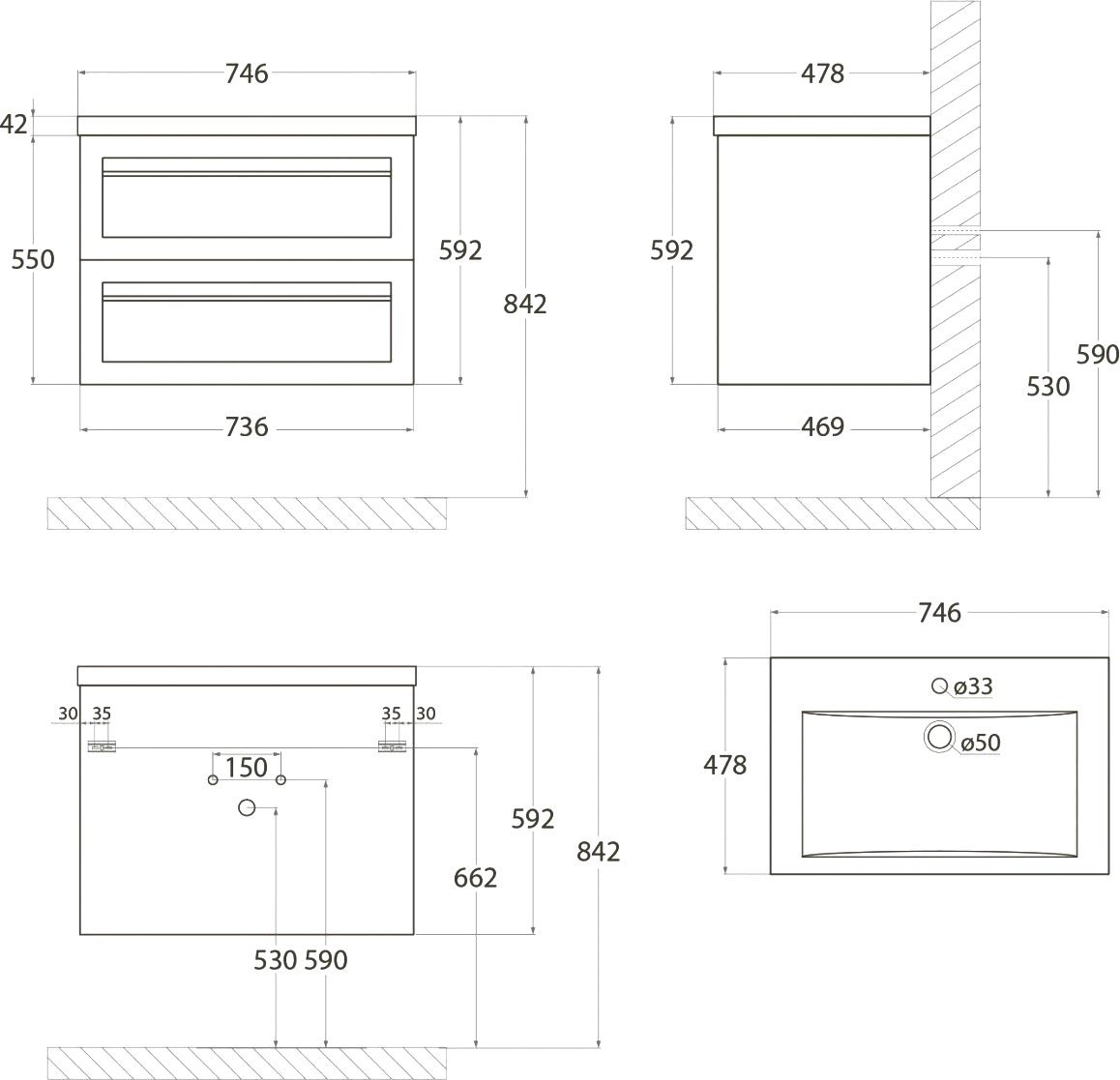 Тумба для комплекта Art&Max Platino 75, подвесная, белый матовый AM-Platino-750-2C-SO-BM - 4