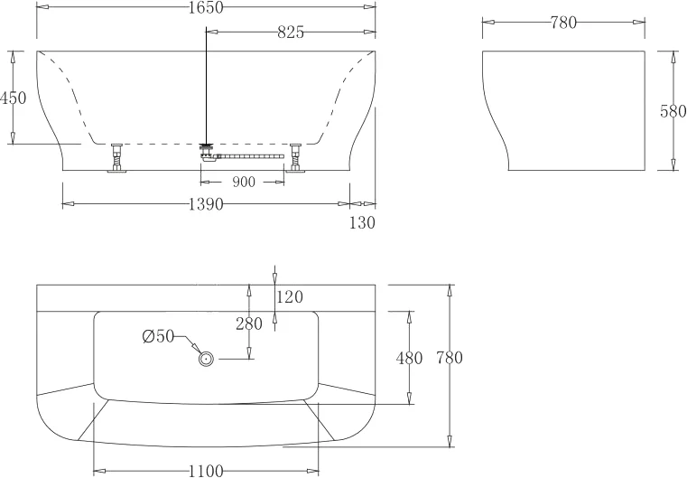 Акриловая ванна BELBAGNO 165х78 белый  BB74-1650-W0 - 2