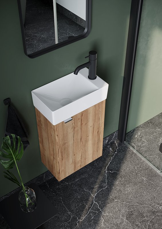 Тумба под раковину подвесная правая Sancos Mini 37 светлое дерево MN35EGR - 2