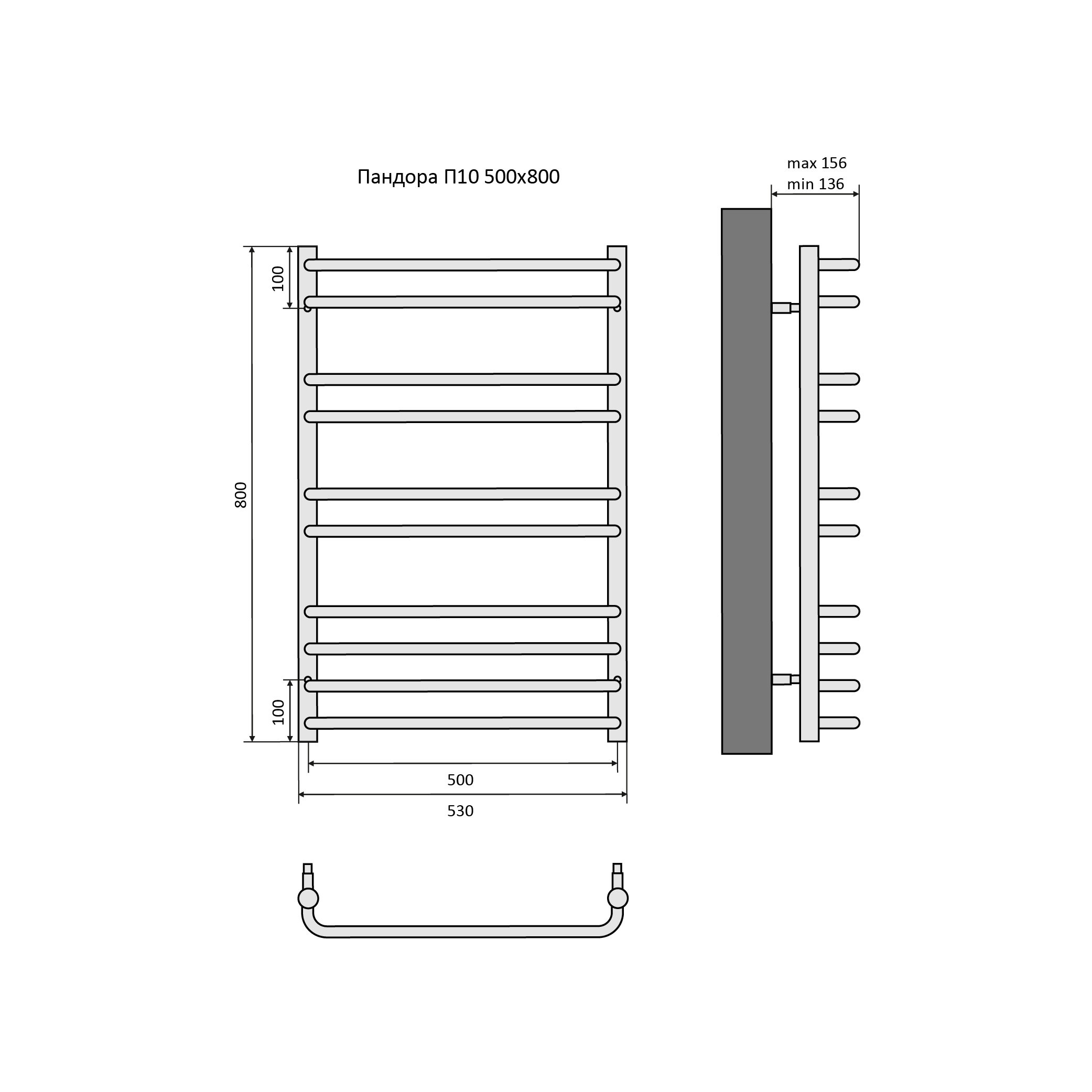 Полотенцесушитель водяной Aquatek Пандора П10 500х800 AQ RRС1080CH - 3