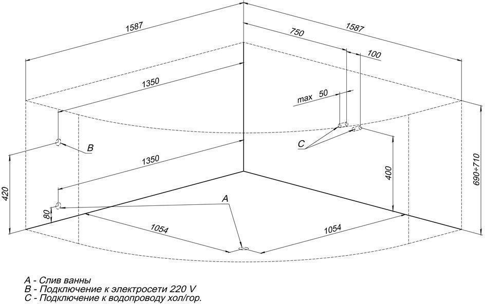 Акриловая ванна Aquanet Santiago 158.5x158.7 см (00204034) - 1