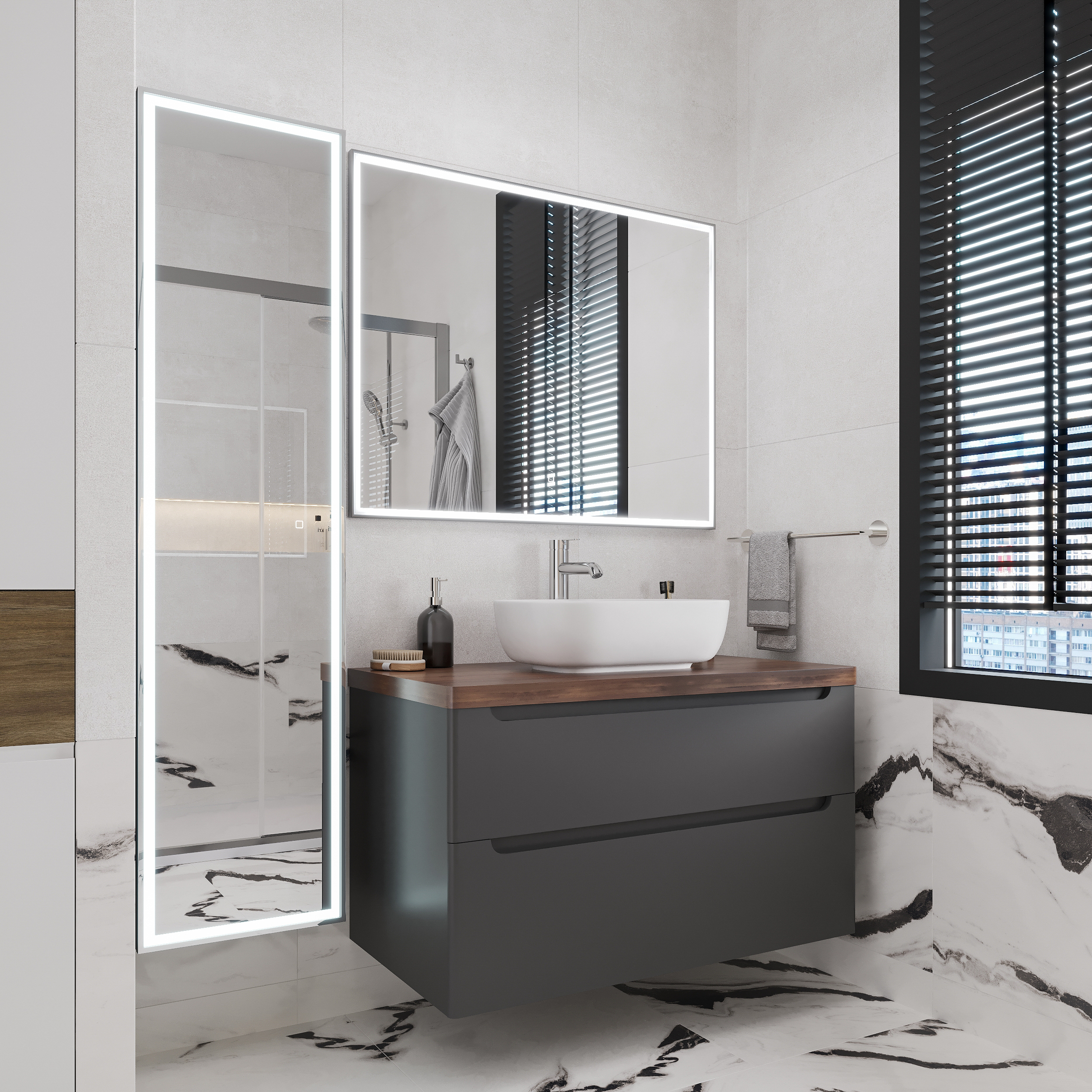 Тумба с раковиной STWORKI Берген 100 серая с темной столешницей, Moduo 50 Square 549582 - 3