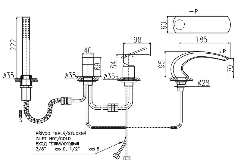 Смеситель на борт ванны Rav Slezak Loira золото LR572.5PZ - 2