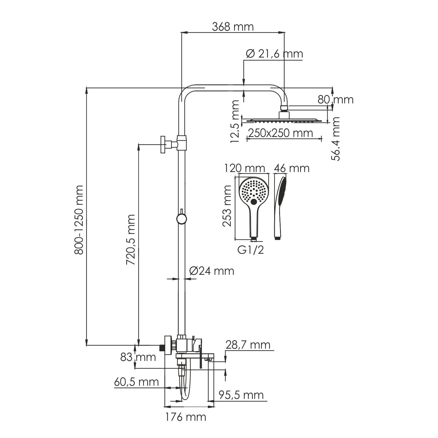 Душевая система WasserKraft 25 белый матовый A185.254.155.WM - 2