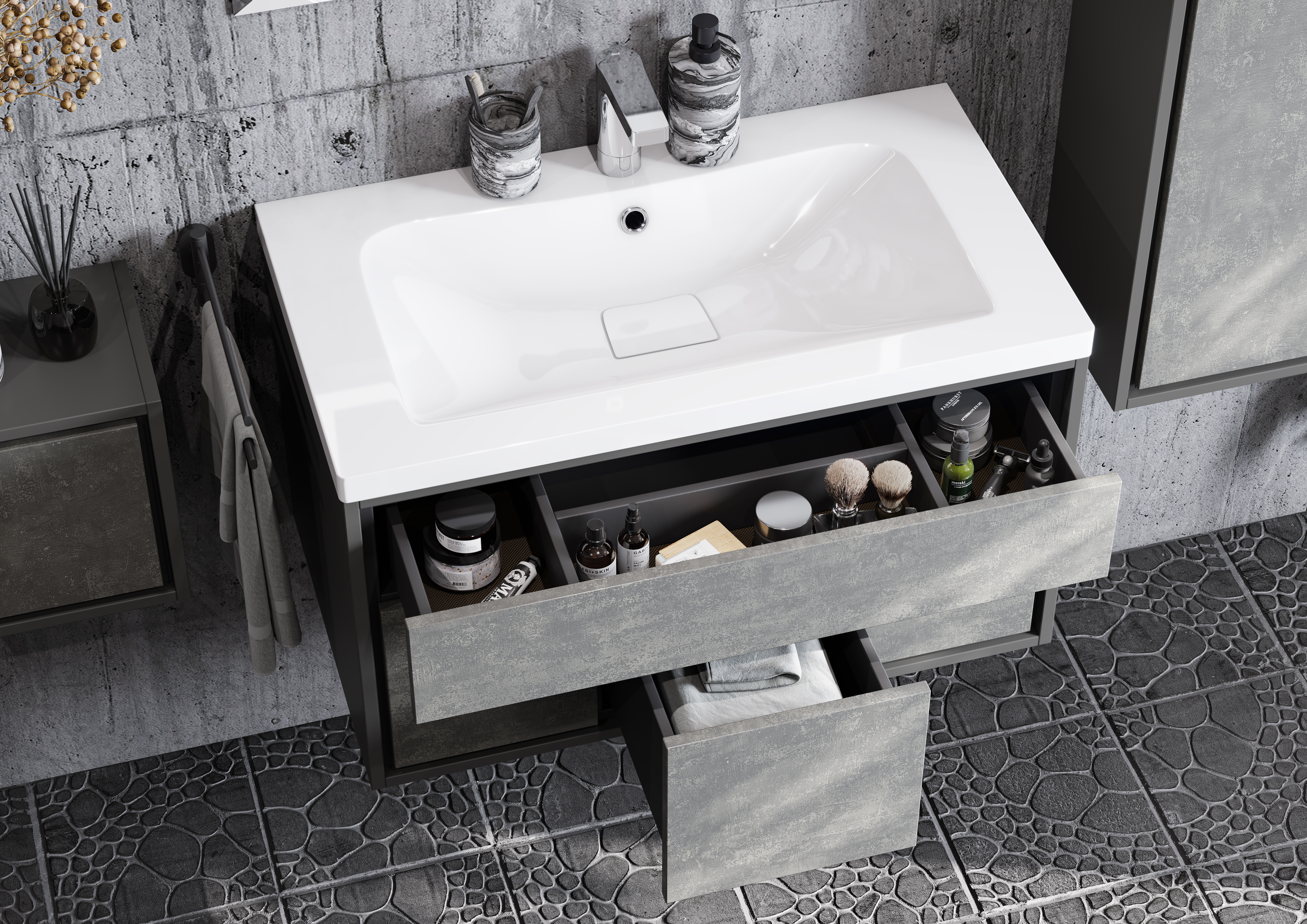 Тумба с раковиной Aquaton Уэльс 80 серый-черный матовый 1A2679K1WA6A0 - 6